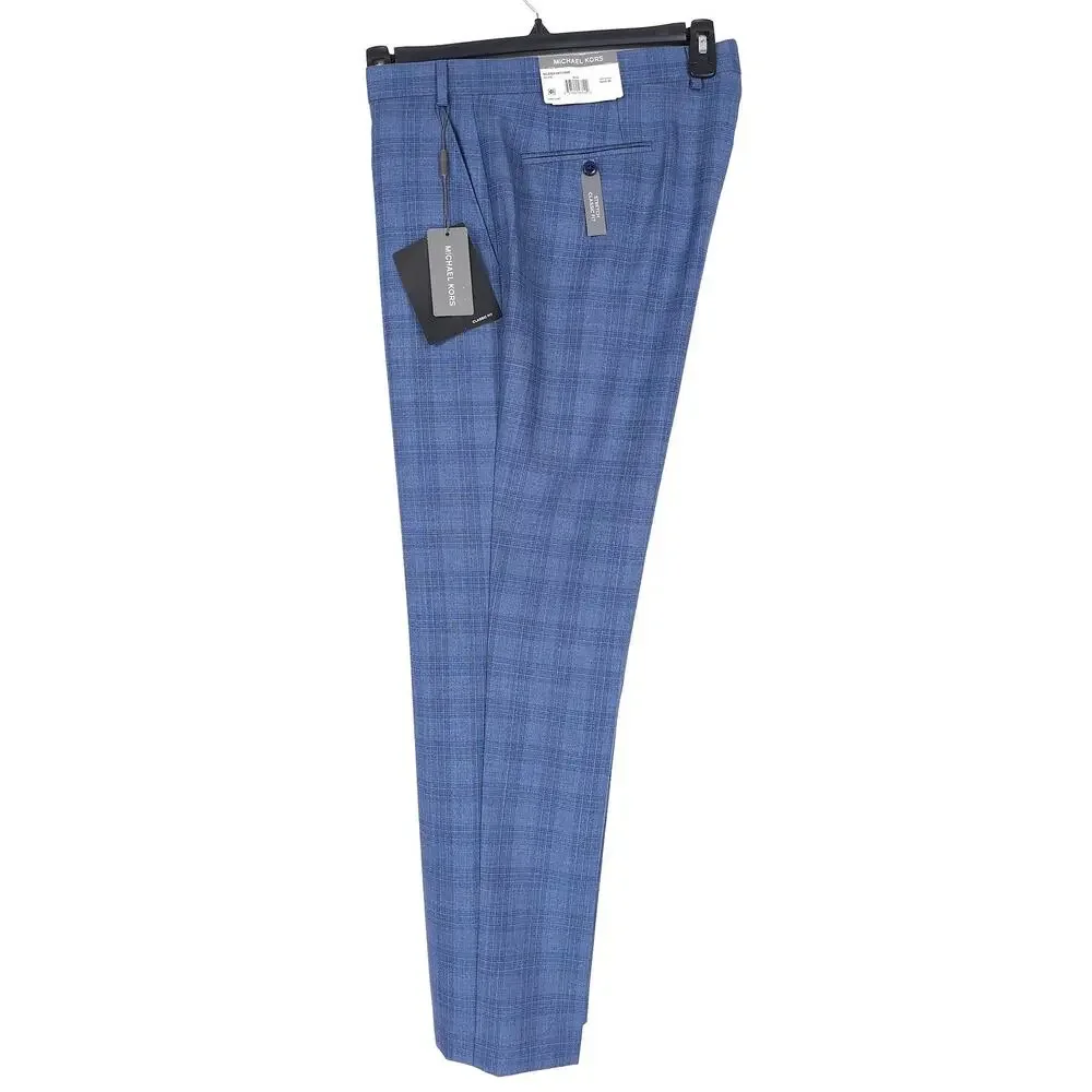 Michael Kors Mens Classic Fit 2 Piece Suit 42R 34x32 Blue Plaid Stretch Wool NWT
